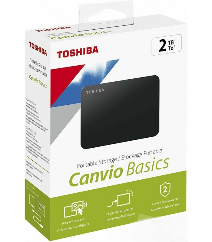 TOSHIBA DISCO DURO EXTERNO PROTATIL, USB 3.0, NEGRO 2TB