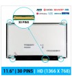 PANTALLA 11.6  HD LED SLIM  EDP  30 PINS  PESTAÑAS ARRIBA Y ABAJO